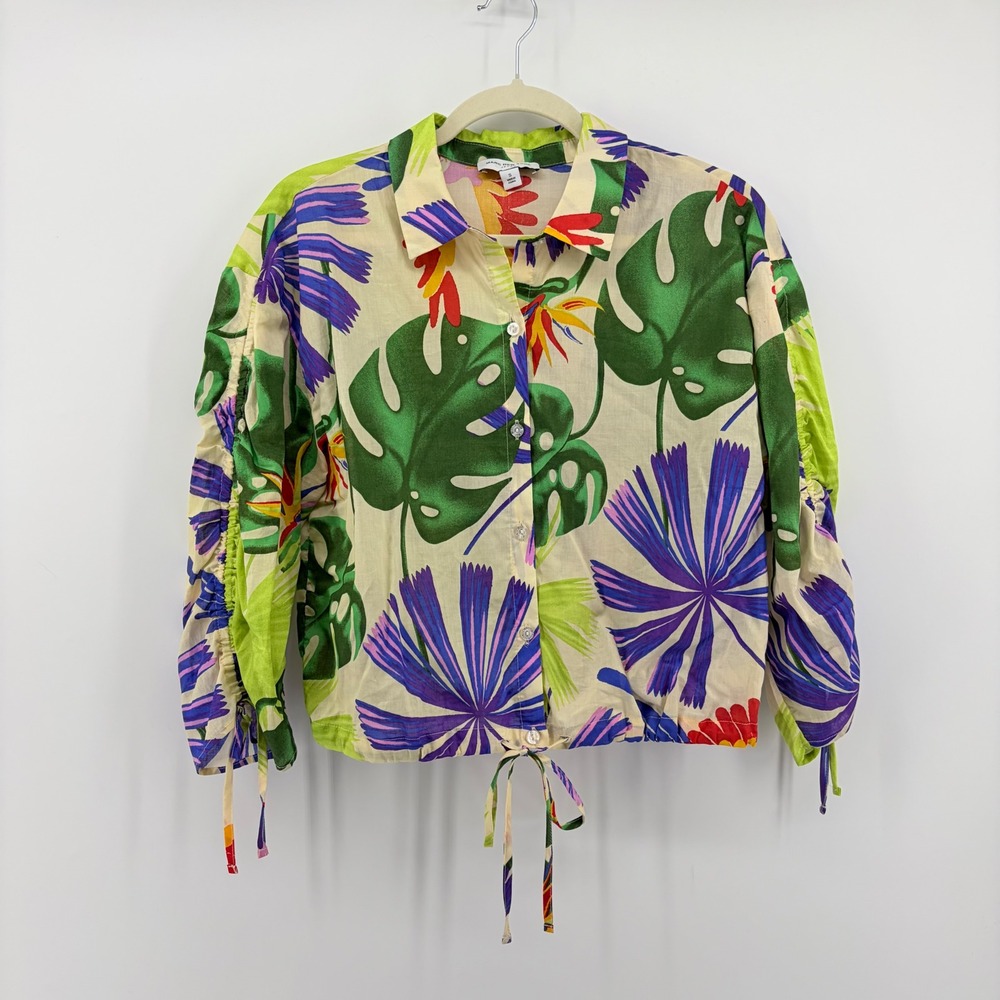 Marc New York Jeans Tropical Leaf Print Button Up Shirt Top Cropped Size S‎